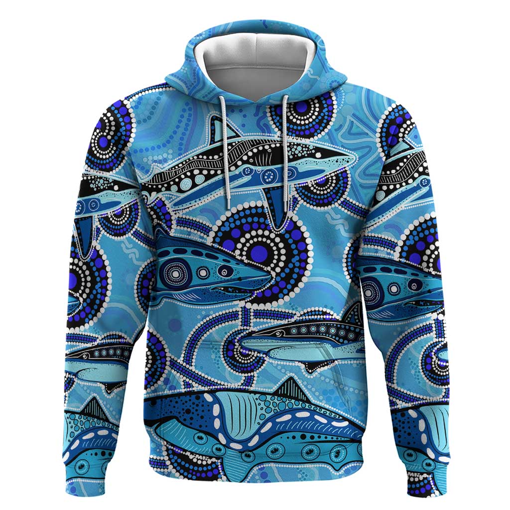 Sharks Aboriginal Australia Hoodie Indigenous Art Blue