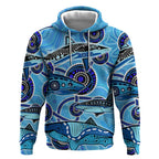 Sharks Aboriginal Australia Hoodie Indigenous Art Blue