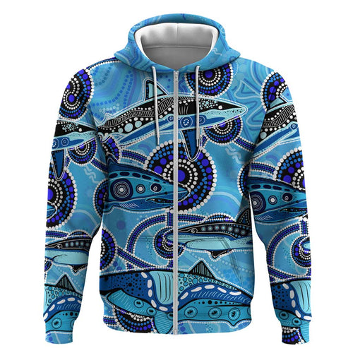 Sharks Aboriginal Australia Hoodie Indigenous Art Blue