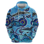 Sharks Aboriginal Australia Hoodie Indigenous Art Blue