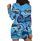 Sharks Aboriginal Australia Hoodie Dress Indigenous Art Blue