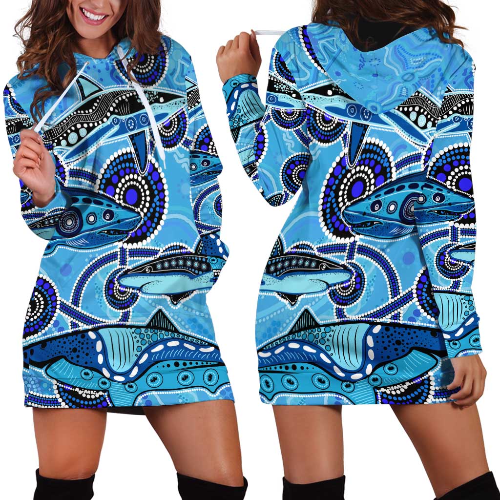 Sharks Aboriginal Australia Hoodie Dress Indigenous Art Blue