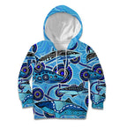 Sharks Aboriginal Australia Kid Hoodie Indigenous Art Blue
