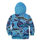 Sharks Aboriginal Australia Kid Hoodie Indigenous Art Blue