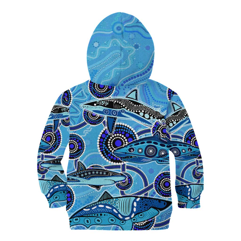 Sharks Aboriginal Australia Kid Hoodie Indigenous Art Blue
