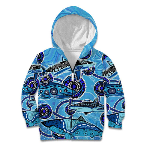 Sharks Aboriginal Australia Kid Hoodie Indigenous Art Blue