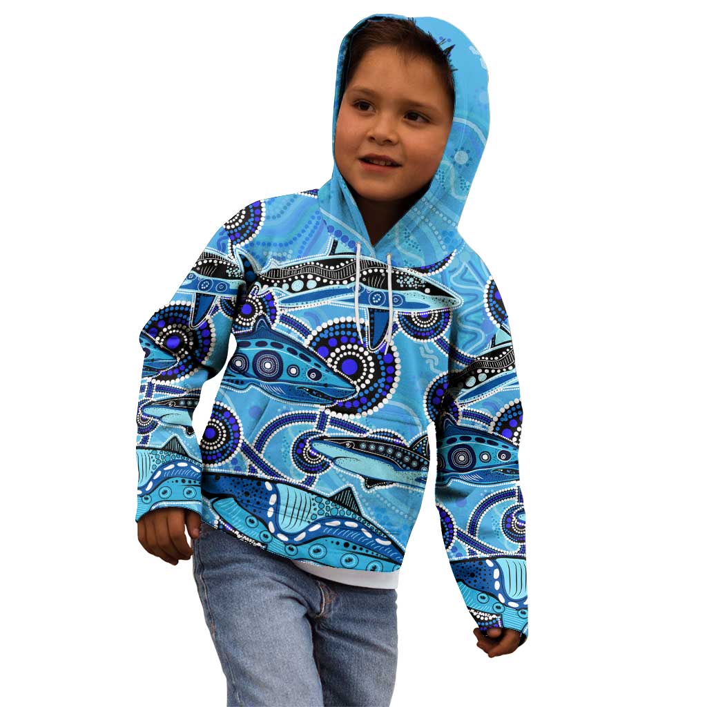 Sharks Aboriginal Australia Kid Hoodie Indigenous Art Blue