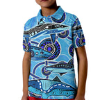 Sharks Aboriginal Australia Kid Polo Shirt Indigenous Art Blue
