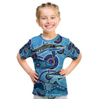 Sharks Aboriginal Australia Kid T Shirt Indigenous Art Blue