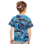 Sharks Aboriginal Australia Kid T Shirt Indigenous Art Blue