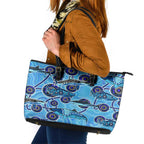 Sharks Aboriginal Australia Leather Tote Bag Indigenous Art Blue