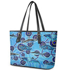 Sharks Aboriginal Australia Leather Tote Bag Indigenous Art Blue