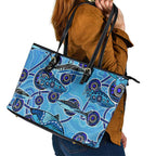 Sharks Aboriginal Australia Leather Tote Bag Indigenous Art Blue