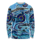Sharks Aboriginal Australia Long Sleeve Shirt Indigenous Art Blue