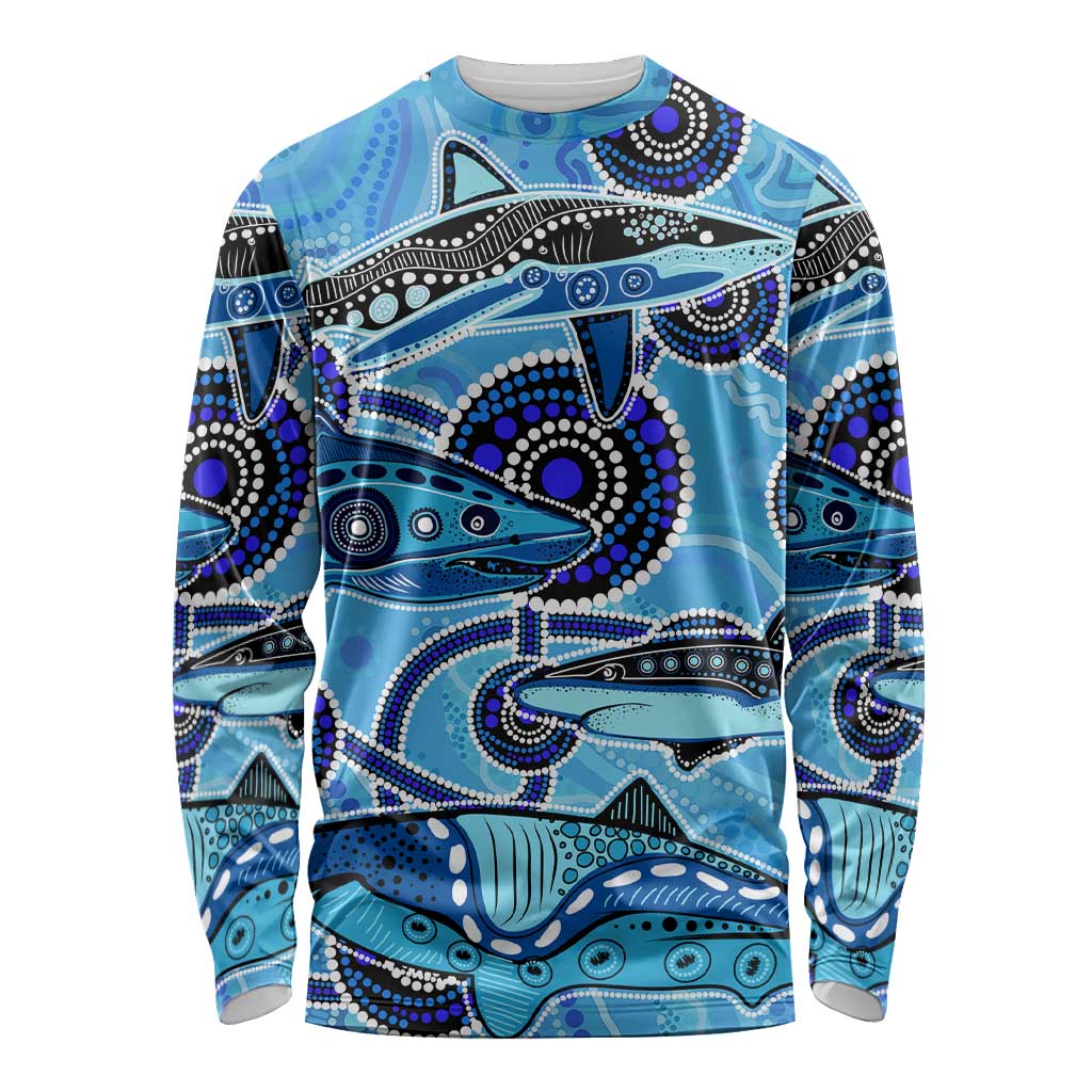 Sharks Aboriginal Australia Long Sleeve Shirt Indigenous Art Blue