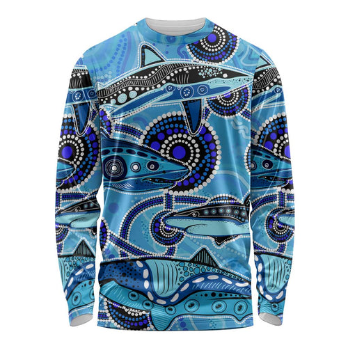 Sharks Aboriginal Australia Long Sleeve Shirt Indigenous Art Blue