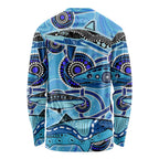 Sharks Aboriginal Australia Long Sleeve Shirt Indigenous Art Blue