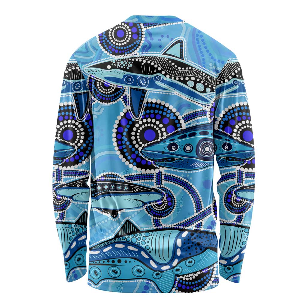 Sharks Aboriginal Australia Long Sleeve Shirt Indigenous Art Blue
