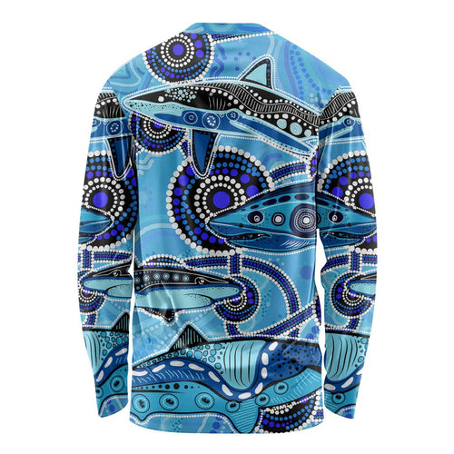 Sharks Aboriginal Australia Long Sleeve Shirt Indigenous Art Blue