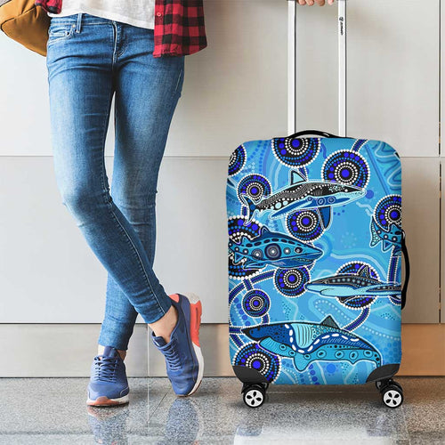 Sharks Aboriginal Australia Luggage Cover Indigenous Art Blue
