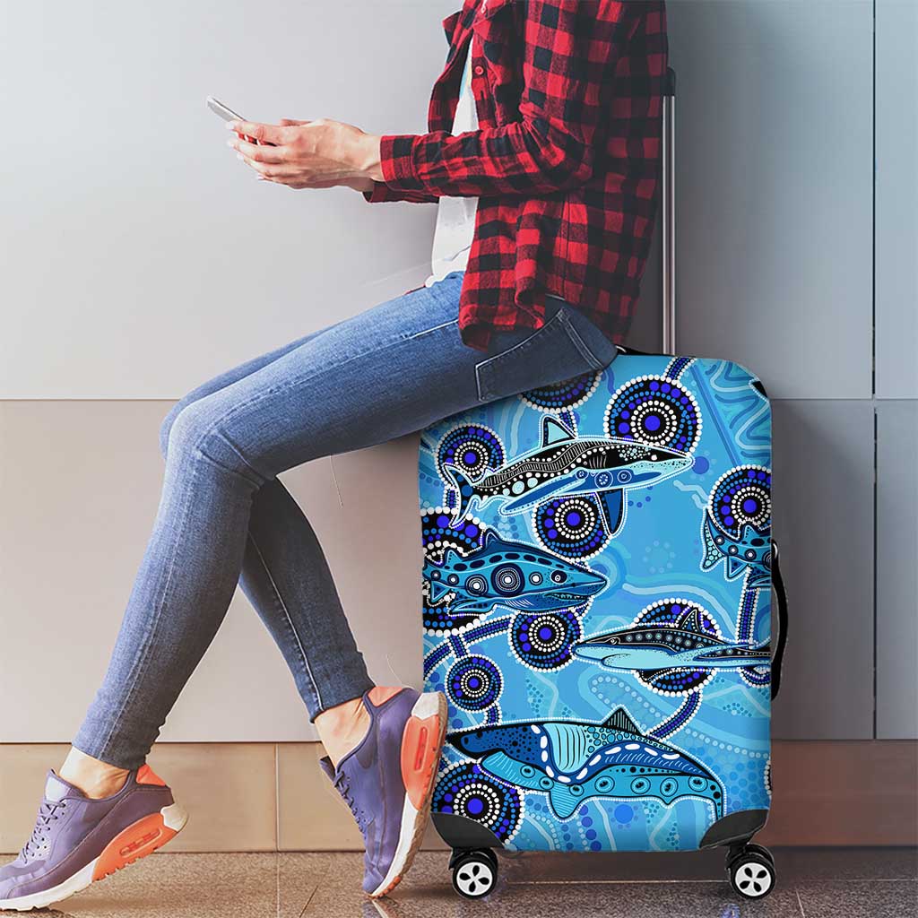 Sharks Aboriginal Australia Luggage Cover Indigenous Art Blue
