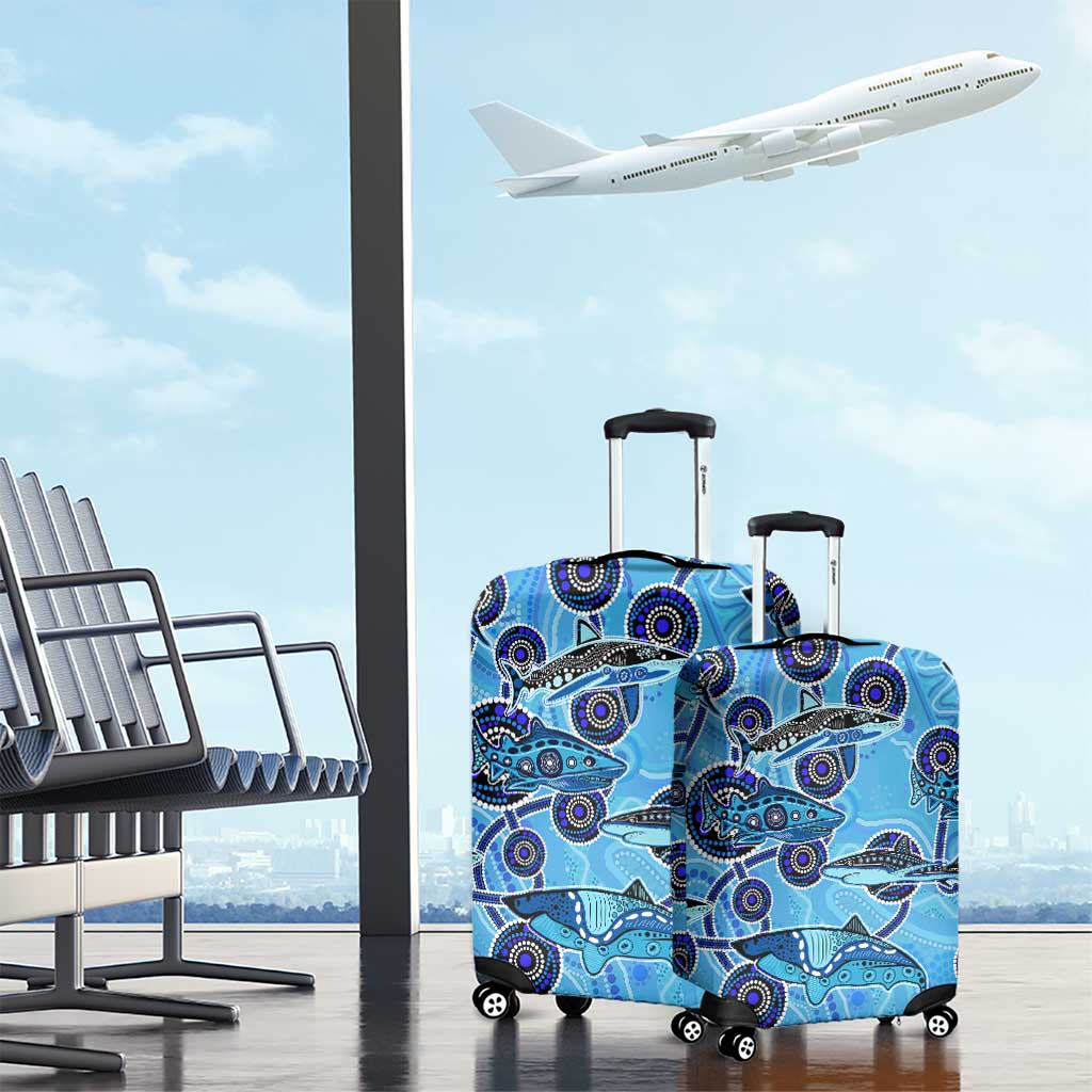 Sharks Aboriginal Australia Luggage Cover Indigenous Art Blue