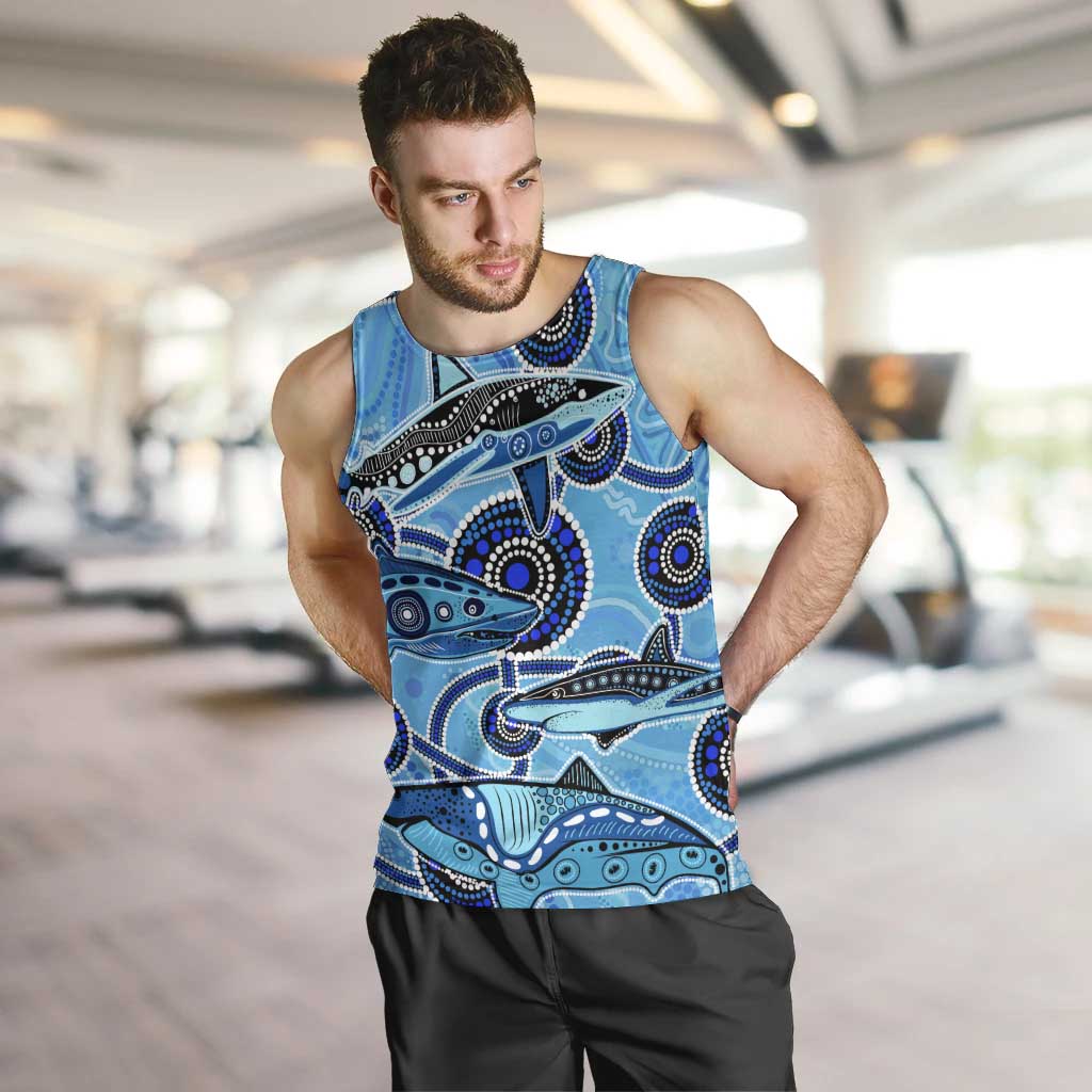 Sharks Aboriginal Australia Men Tank Top Indigenous Art Blue