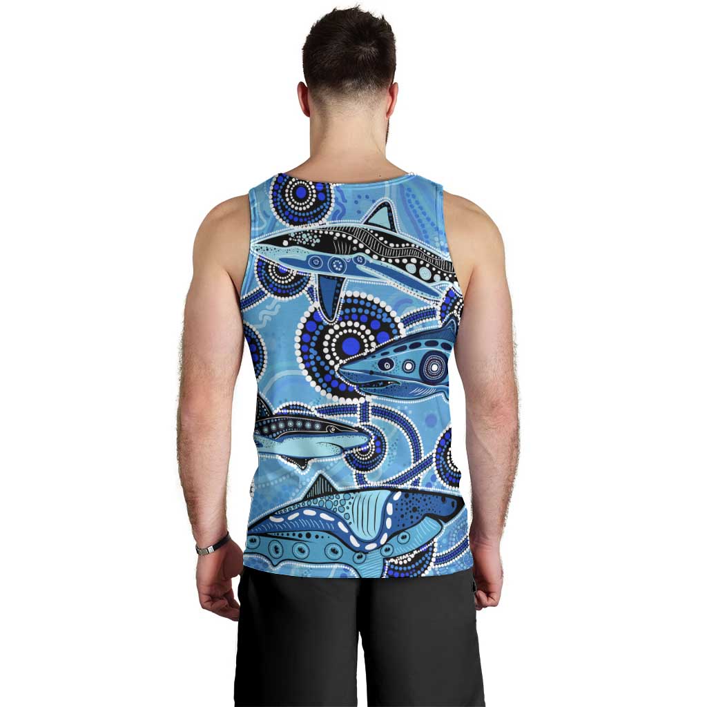 Sharks Aboriginal Australia Men Tank Top Indigenous Art Blue