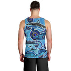 Sharks Aboriginal Australia Men Tank Top Indigenous Art Blue