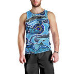 Sharks Aboriginal Australia Men Tank Top Indigenous Art Blue