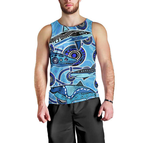 Sharks Aboriginal Australia Men Tank Top Indigenous Art Blue