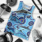 Sharks Aboriginal Australia Men Tank Top Indigenous Art Blue