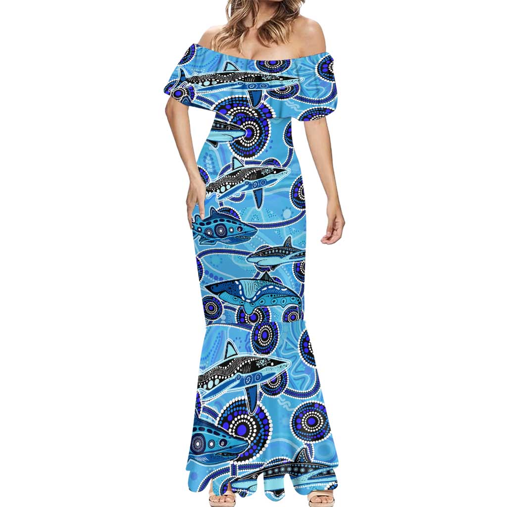 Sharks Aboriginal Australia Mermaid Dress Indigenous Art Blue