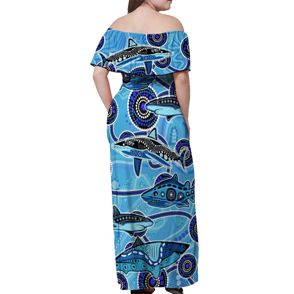 Sharks Aboriginal Australia Off Shoulder Maxi Dress Indigenous Art Blue
