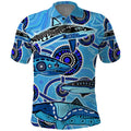Sharks Aboriginal Australia Polo Shirt Indigenous Art Blue