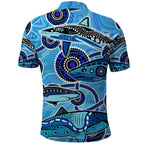 Sharks Aboriginal Australia Polo Shirt Indigenous Art Blue