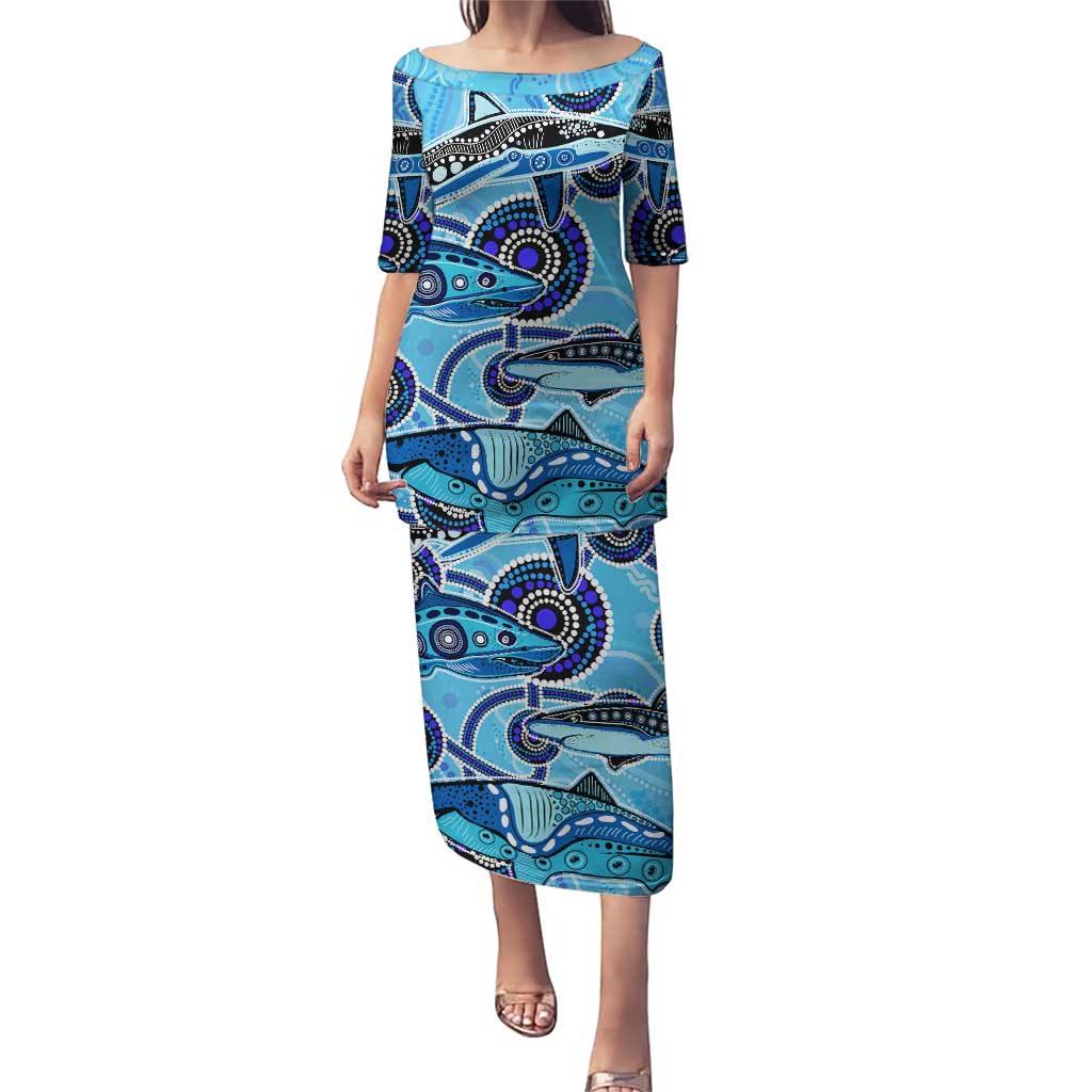 Sharks Aboriginal Australia Puletasi Indigenous Art Blue