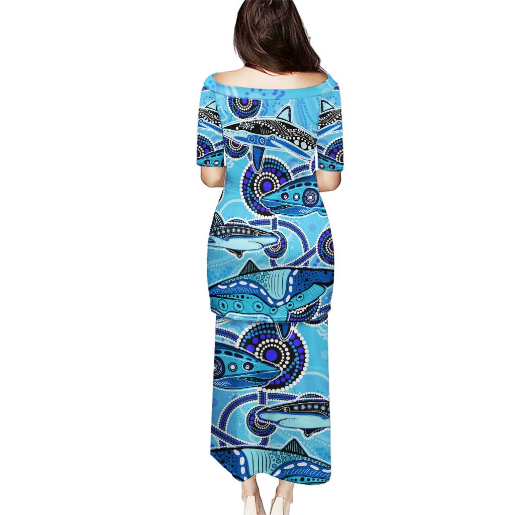 Sharks Aboriginal Australia Puletasi Indigenous Art Blue