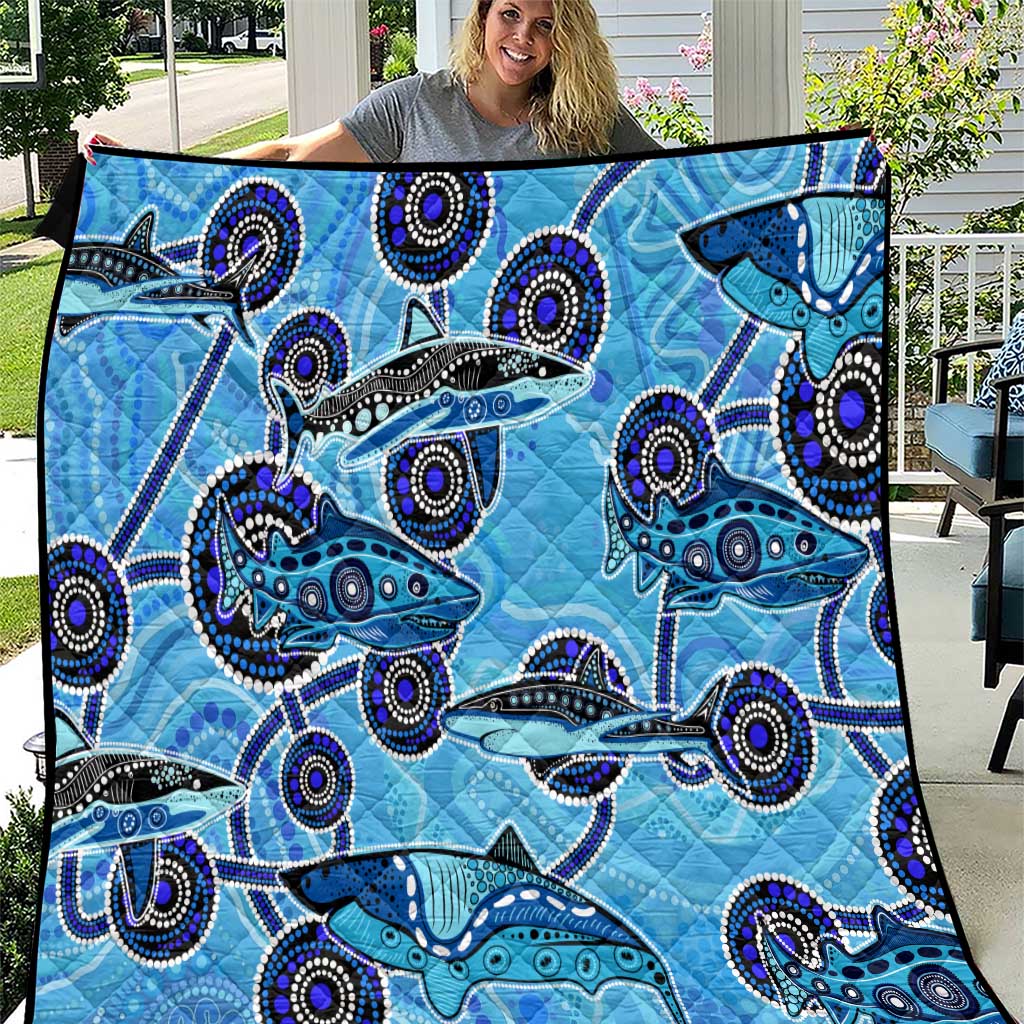 Sharks Aboriginal Australia Quilt Indigenous Art Blue