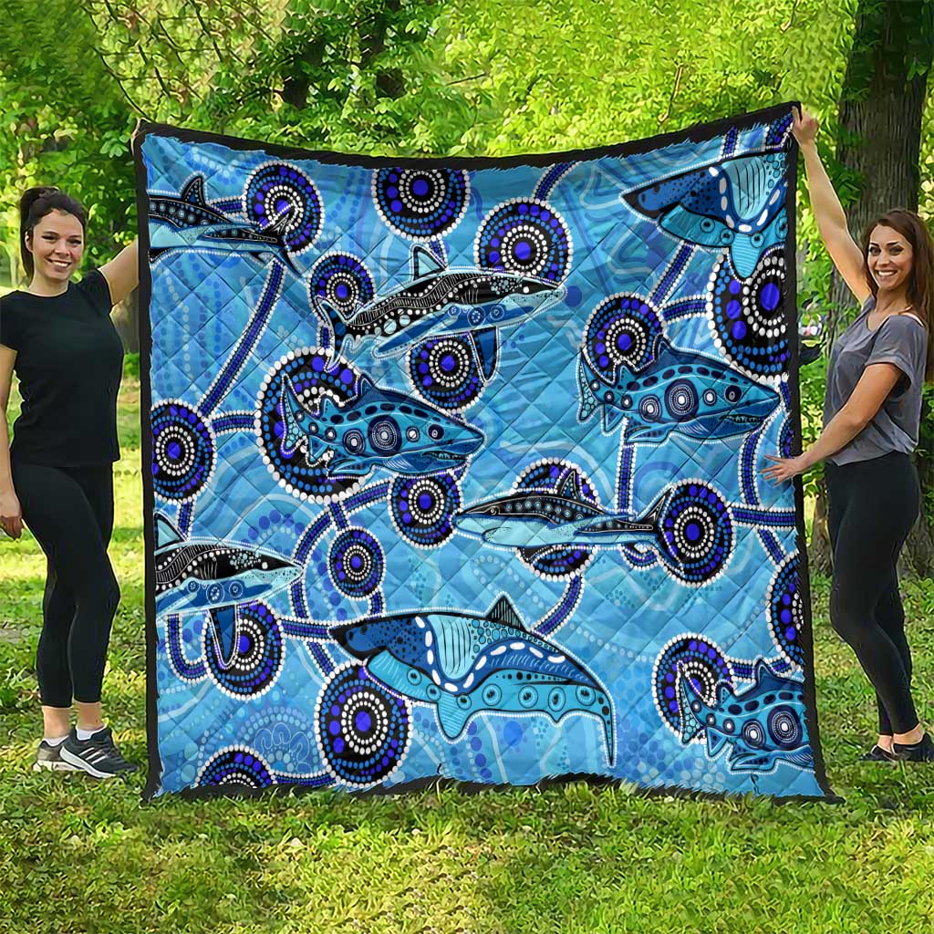 Sharks Aboriginal Australia Quilt Indigenous Art Blue