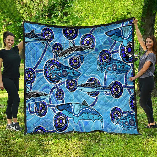 Sharks Aboriginal Australia Quilt Indigenous Art Blue