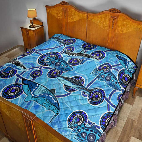 Sharks Aboriginal Australia Quilt Indigenous Art Blue