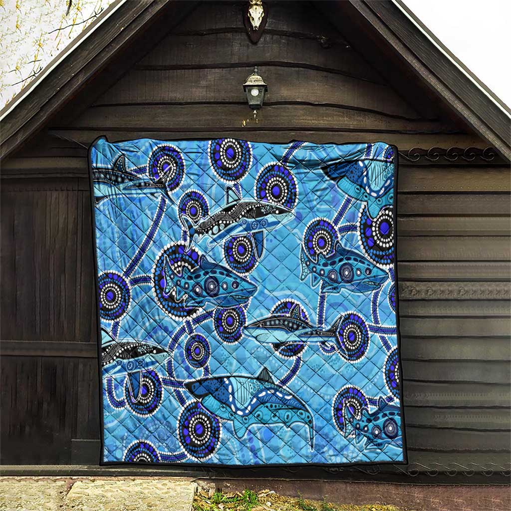 Sharks Aboriginal Australia Quilt Indigenous Art Blue