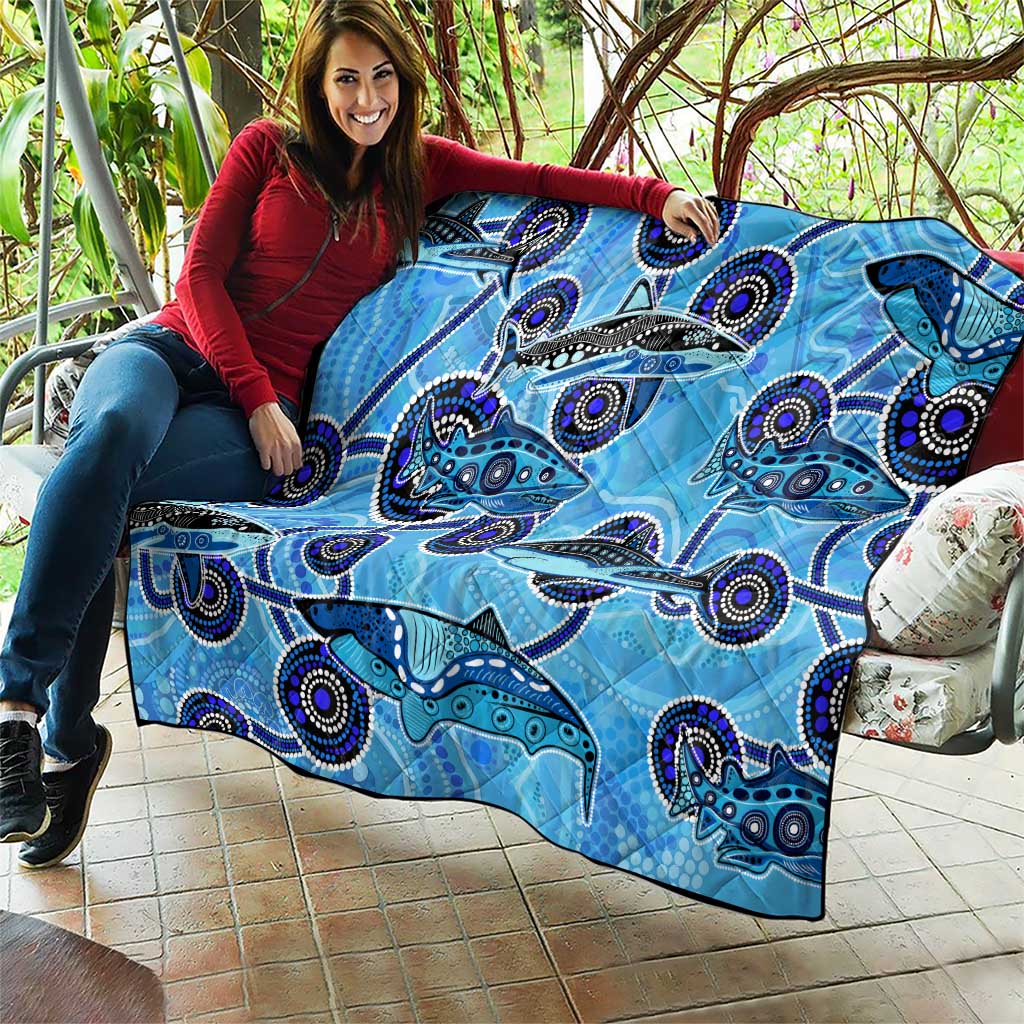 Sharks Aboriginal Australia Quilt Indigenous Art Blue