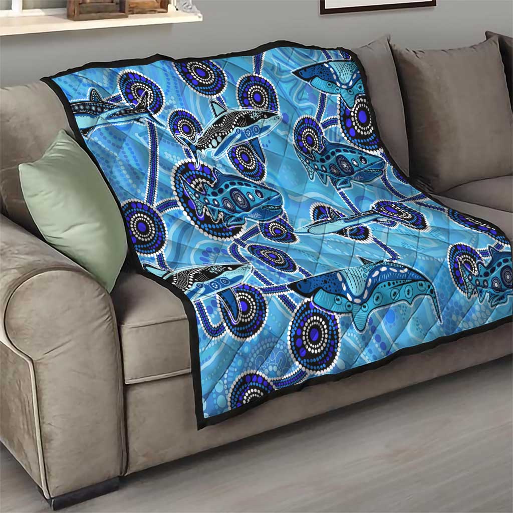 Sharks Aboriginal Australia Quilt Indigenous Art Blue