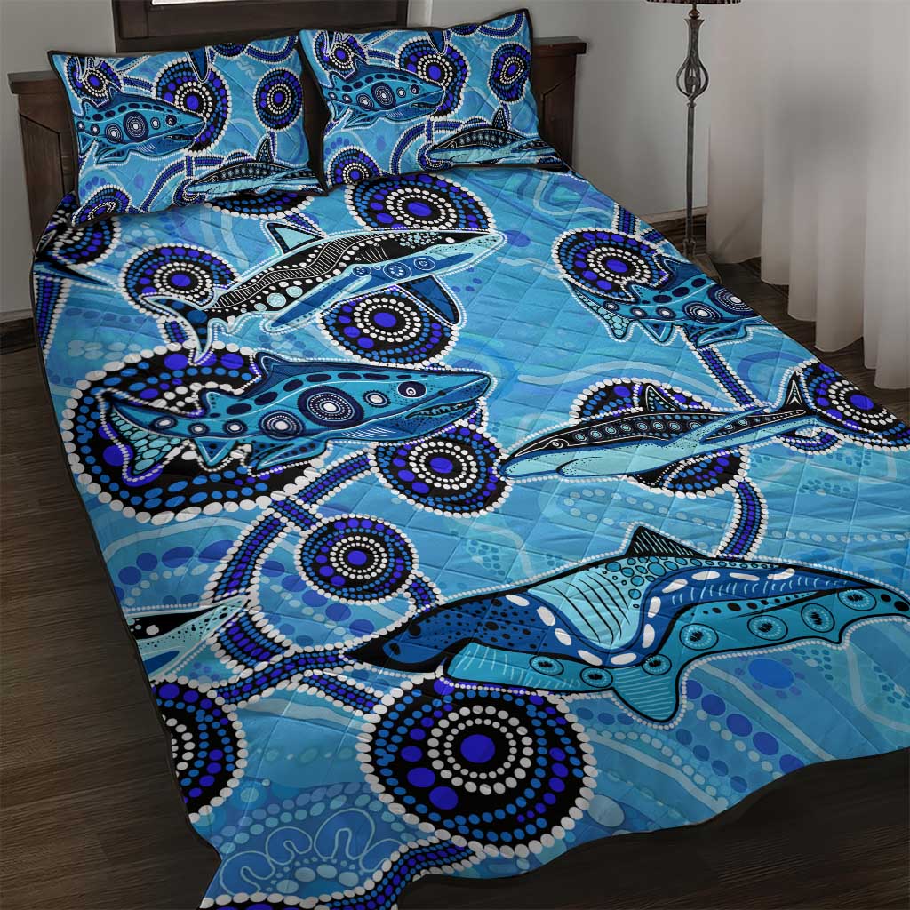 Sharks Aboriginal Australia Quilt Bed Set Indigenous Art Blue