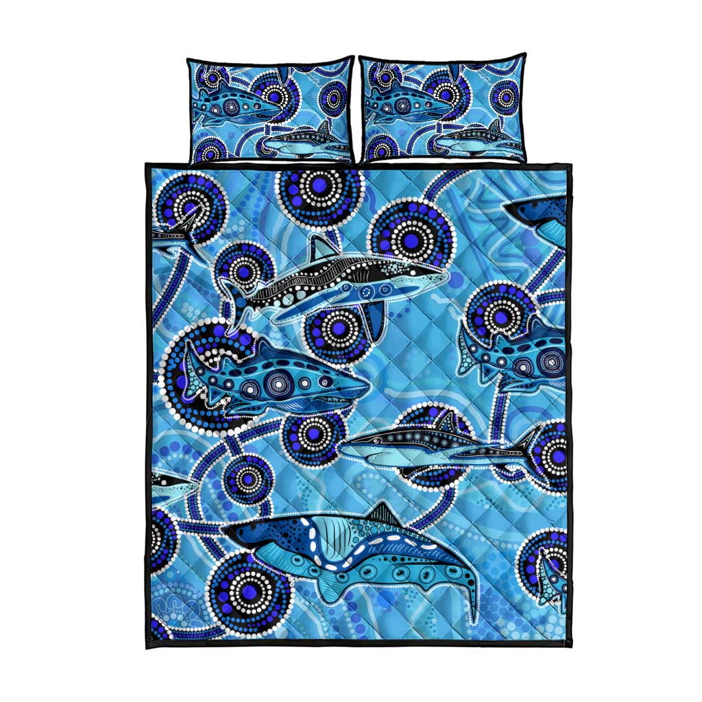 Sharks Aboriginal Australia Quilt Bed Set Indigenous Art Blue