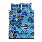 Sharks Aboriginal Australia Quilt Bed Set Indigenous Art Blue