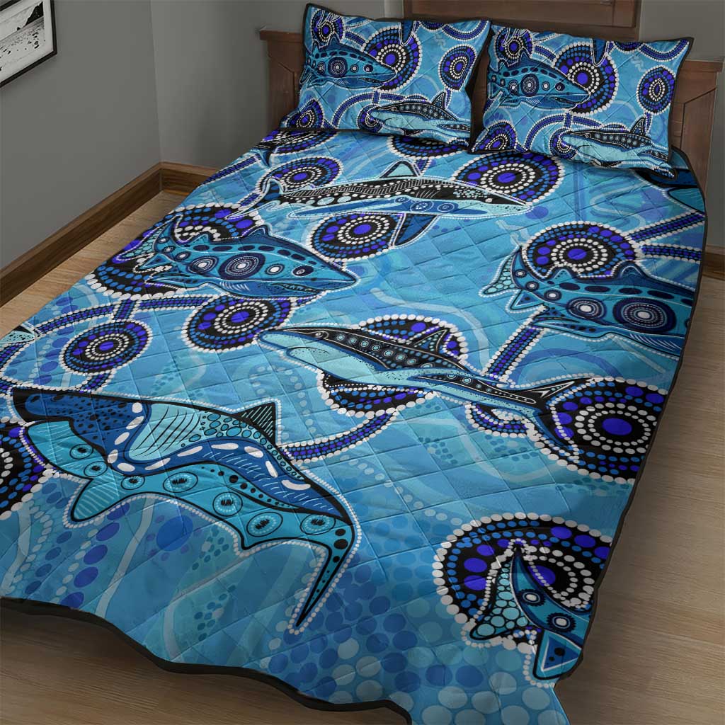 Sharks Aboriginal Australia Quilt Bed Set Indigenous Art Blue