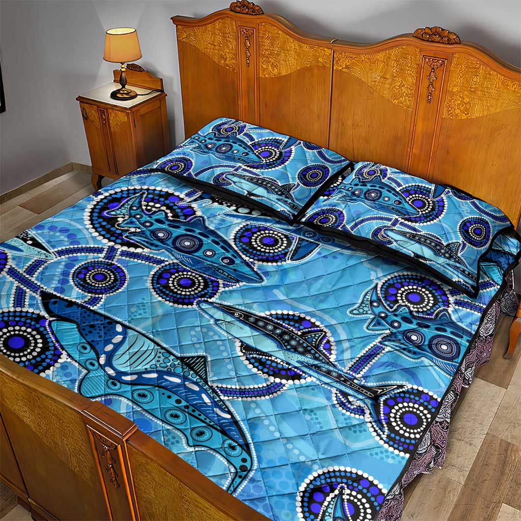 Sharks Aboriginal Australia Quilt Bed Set Indigenous Art Blue